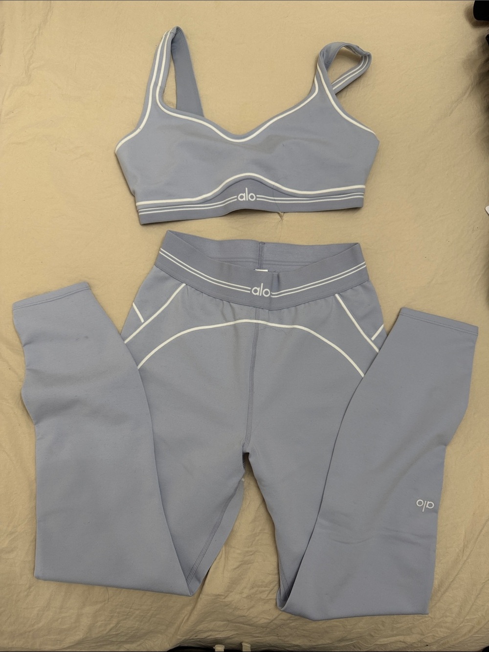 ALO Yoga Lavender Blue Two-Piece Set with White Trim